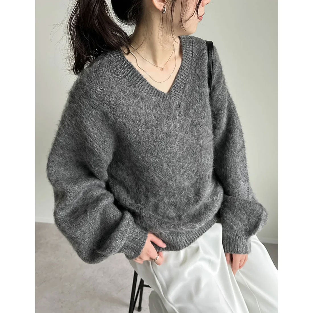 リエディ Re:EDIT [2024-25 WINTER COLLECTION]モヘアライクVネック