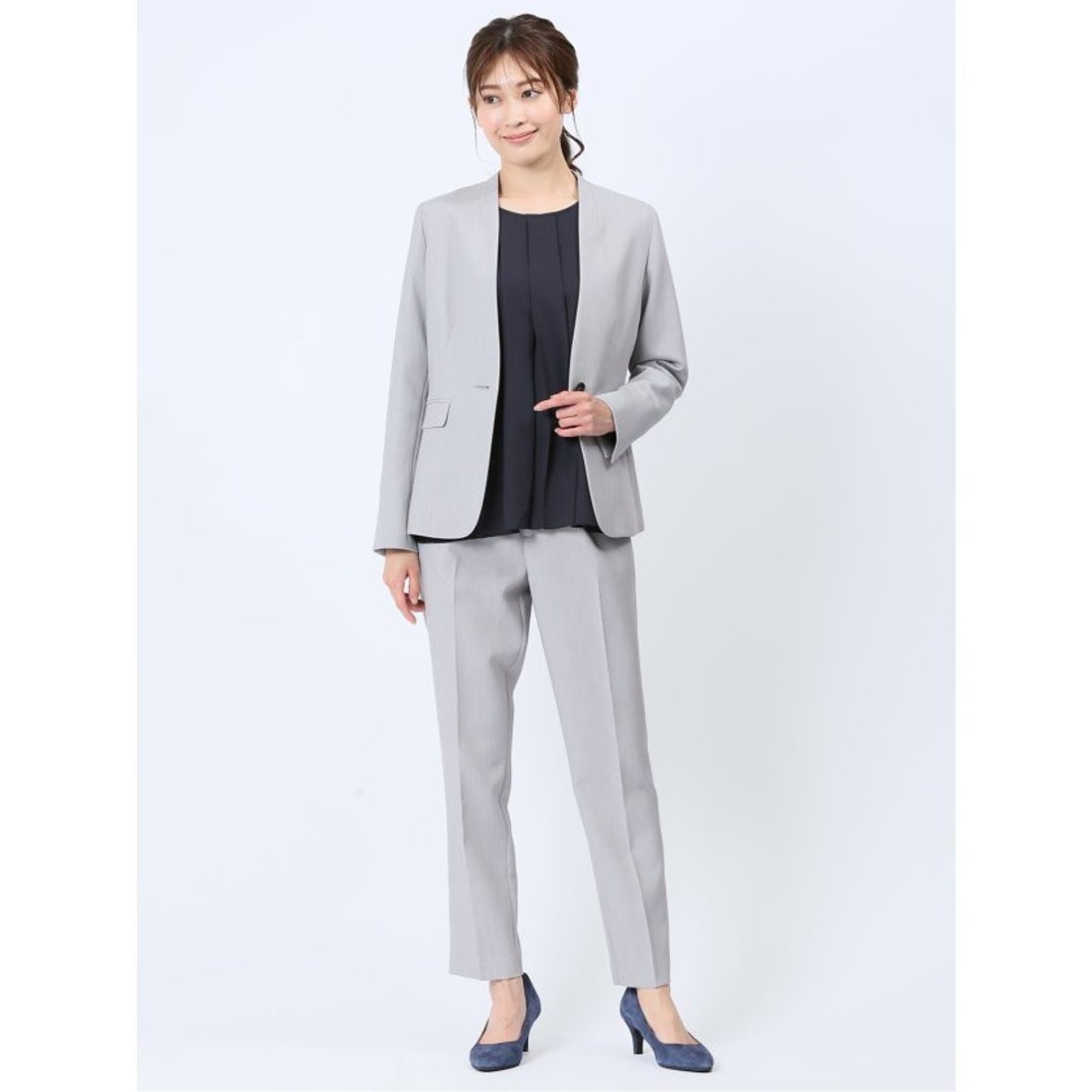 m.f.editorial ダブルクロス カラーレスジャケット＋パンツ ライト