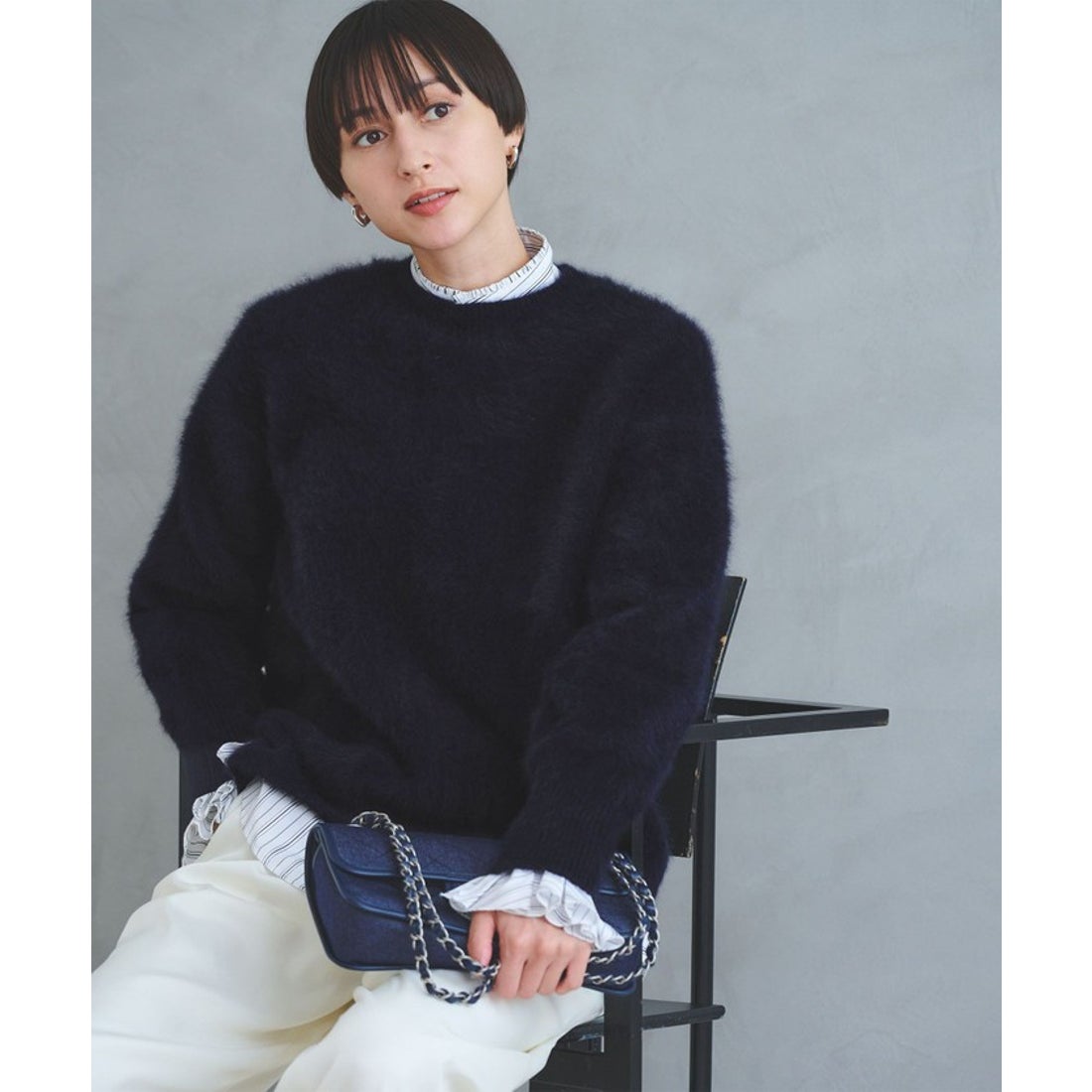 UNITED ARROWS フォックスカシミヤ クルーネック ニット （MD.GRAY