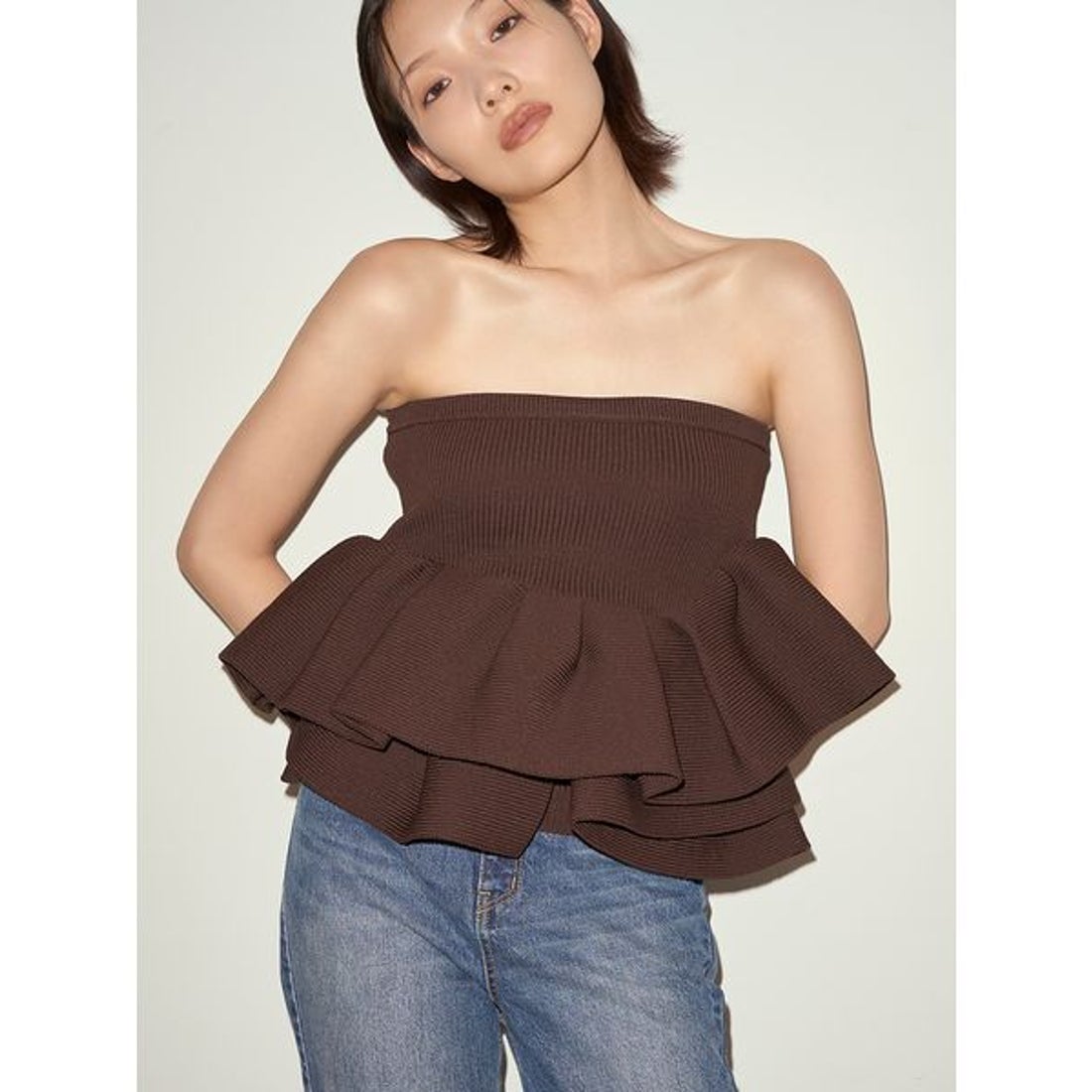スタイリング styling/ ラッフルニットベアトップ （BRW