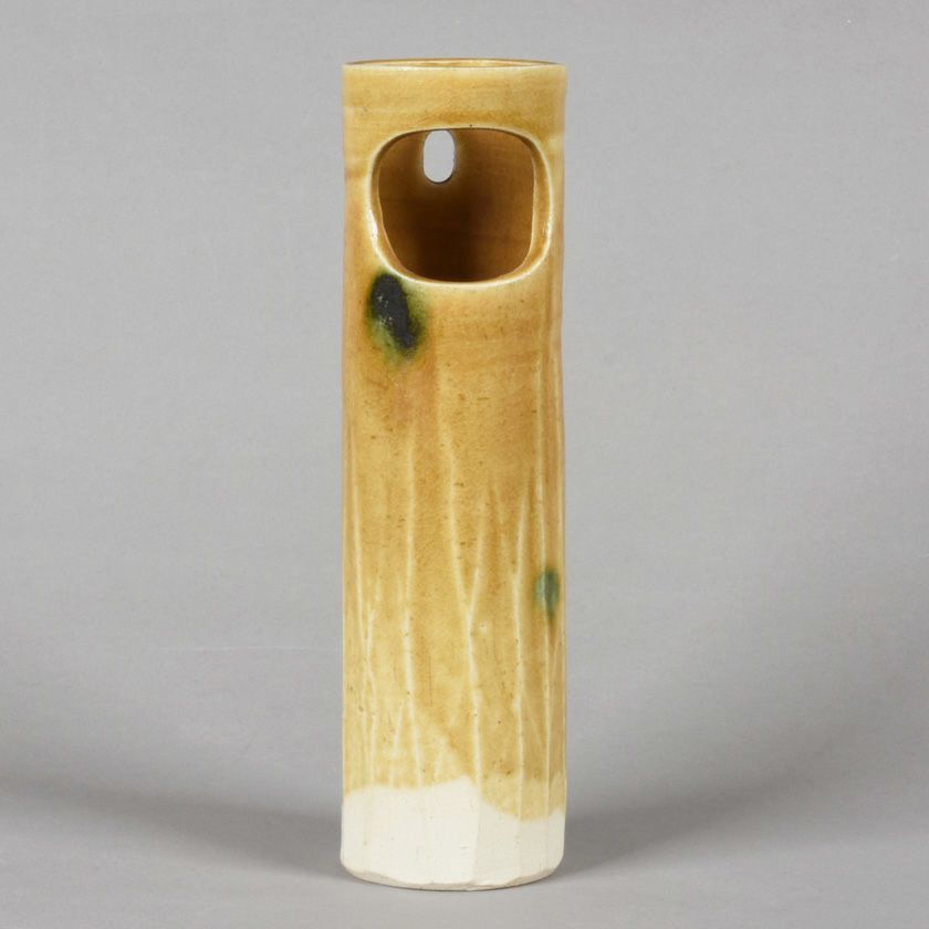 茶道具 花入（はないれ） 掛花入 阿波筒 黄瀬戸 松本 鉄山