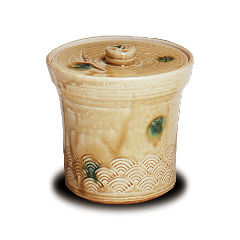 茶道具 水指（水差・みずさし） 水指 黄瀬戸 青海波末広 松本 鉄山