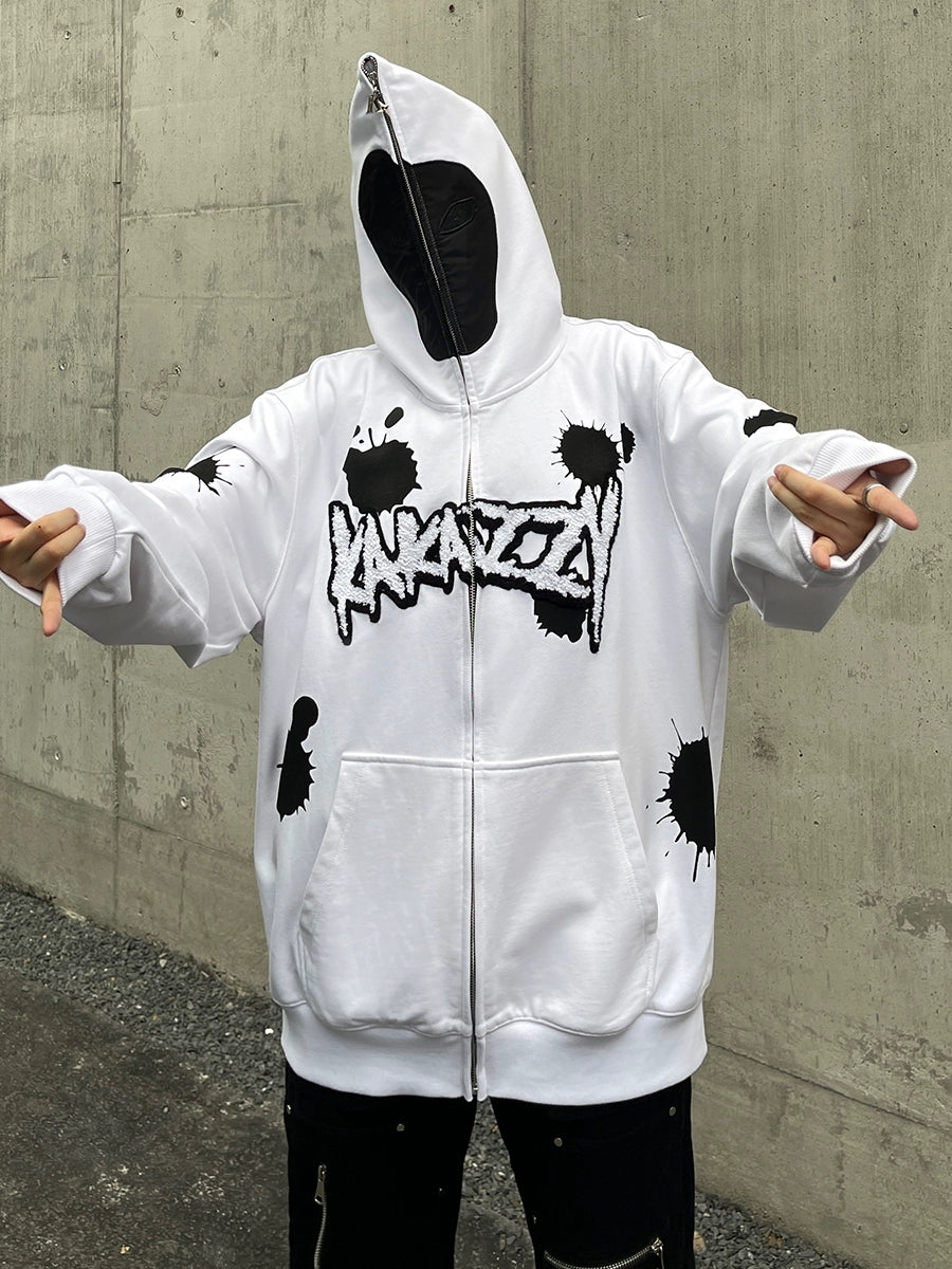 Ink Splatter Hoodie - 400GSM Oversized White and Black Streetwear