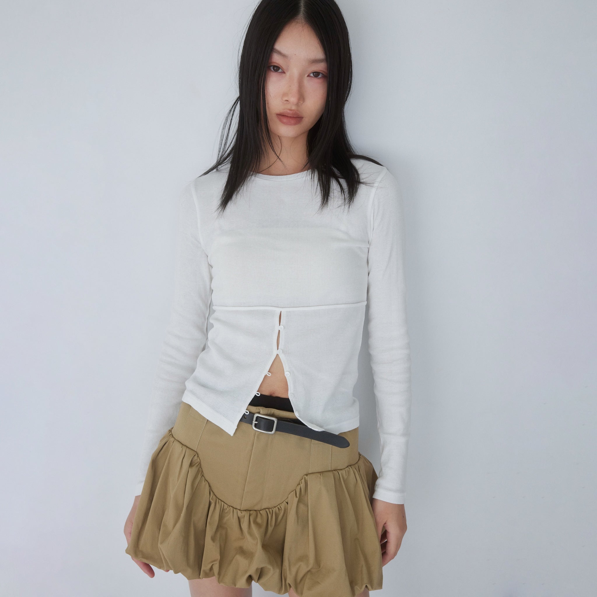 Soft sheerランダムRIBコルセットトップス