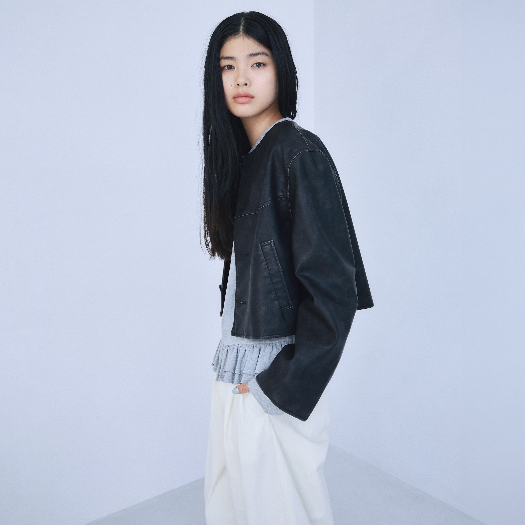 Fake suedeノーカラージャケット