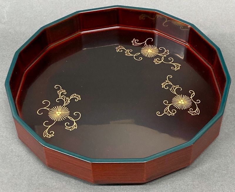 通販販売【茶道具】 干菓子盆 溜塗 胡麻竹 七宝 鵬雲斎好 *菓子盆