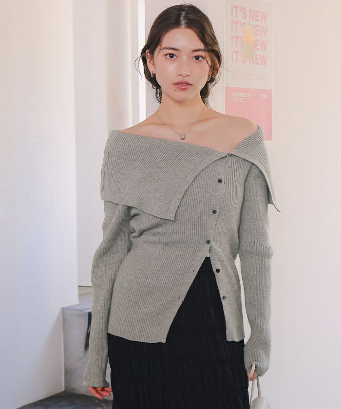 Monoha ベージュ オフショルダー ニット 長袖 &. NOSTALGIA