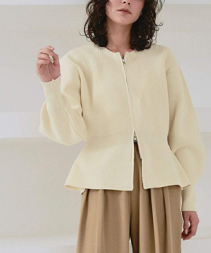 Wジップペプラムニットカーディガン | titivate