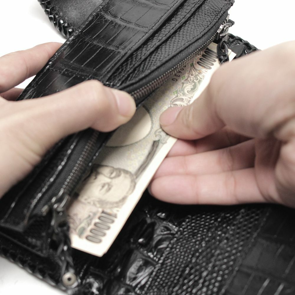 1点限定 アンティークボルドー＆ブラッククロコ バイカーズウォレット