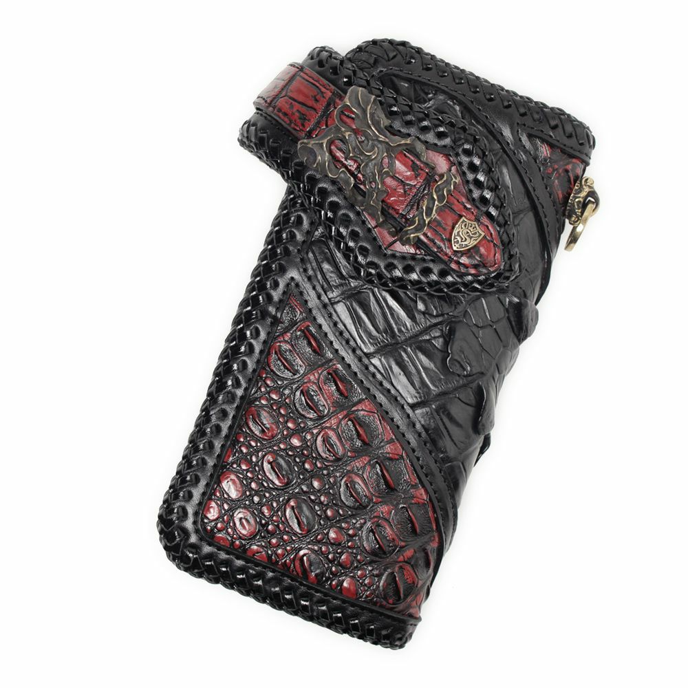 1点限定 アンティークボルドー＆ブラッククロコ バイカーズウォレット