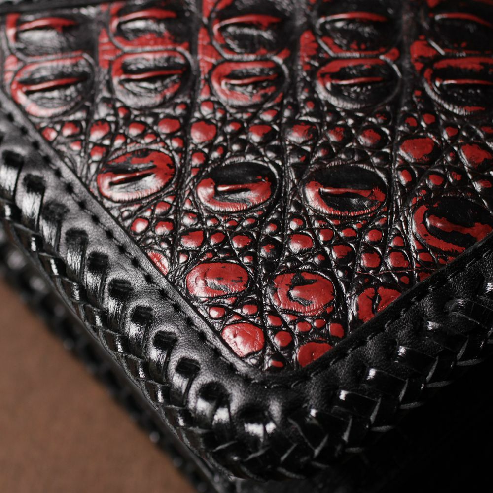 1点限定 アンティークボルドー＆ブラッククロコ バイカーズウォレット