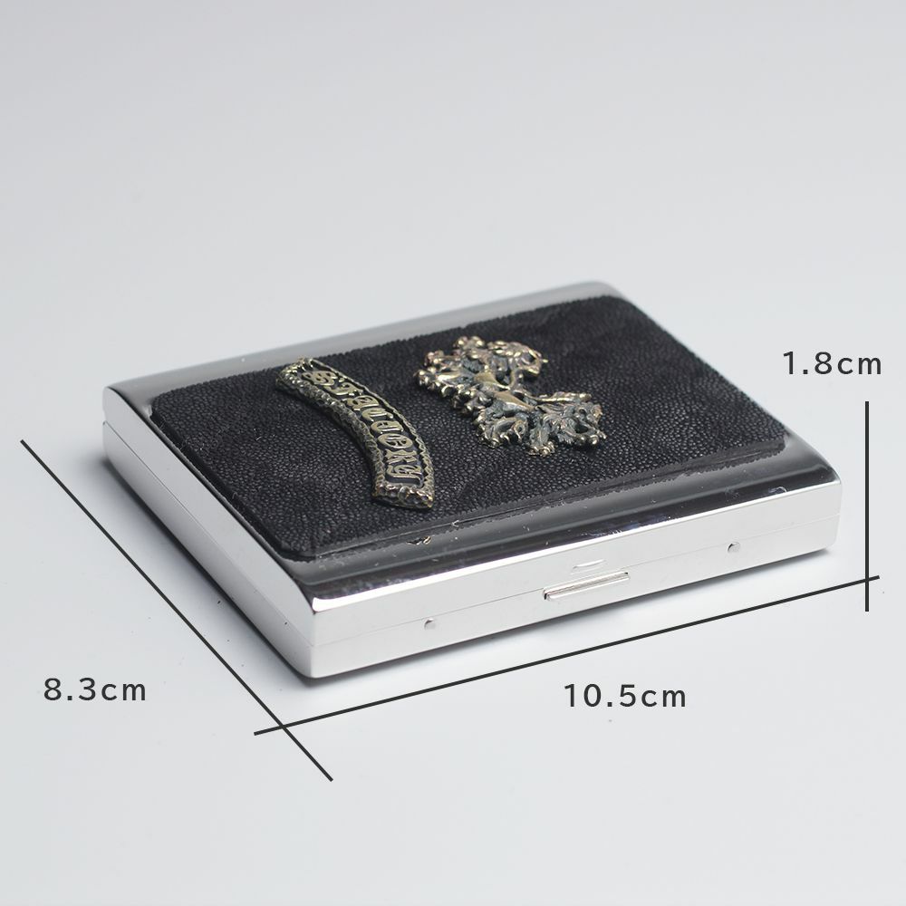 メタルシガレットケース 20本タイプ ブラック エレファントレザー