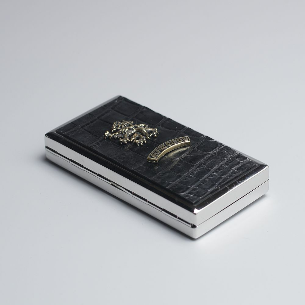 メタルシガレットケース 12本タイプ ブラック クロコダイルレザー