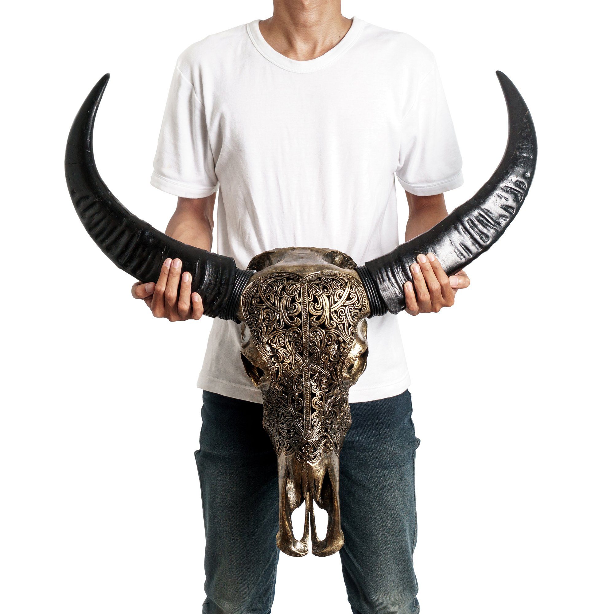 Hand Carved Buffalo Skull - Gray Nordic Compass – Skull Bliss