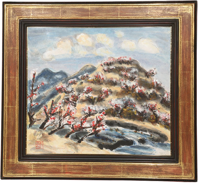 鍋井克之、「無花果と葡萄」、希少な画集の額装画 鍋井克之、「無花果