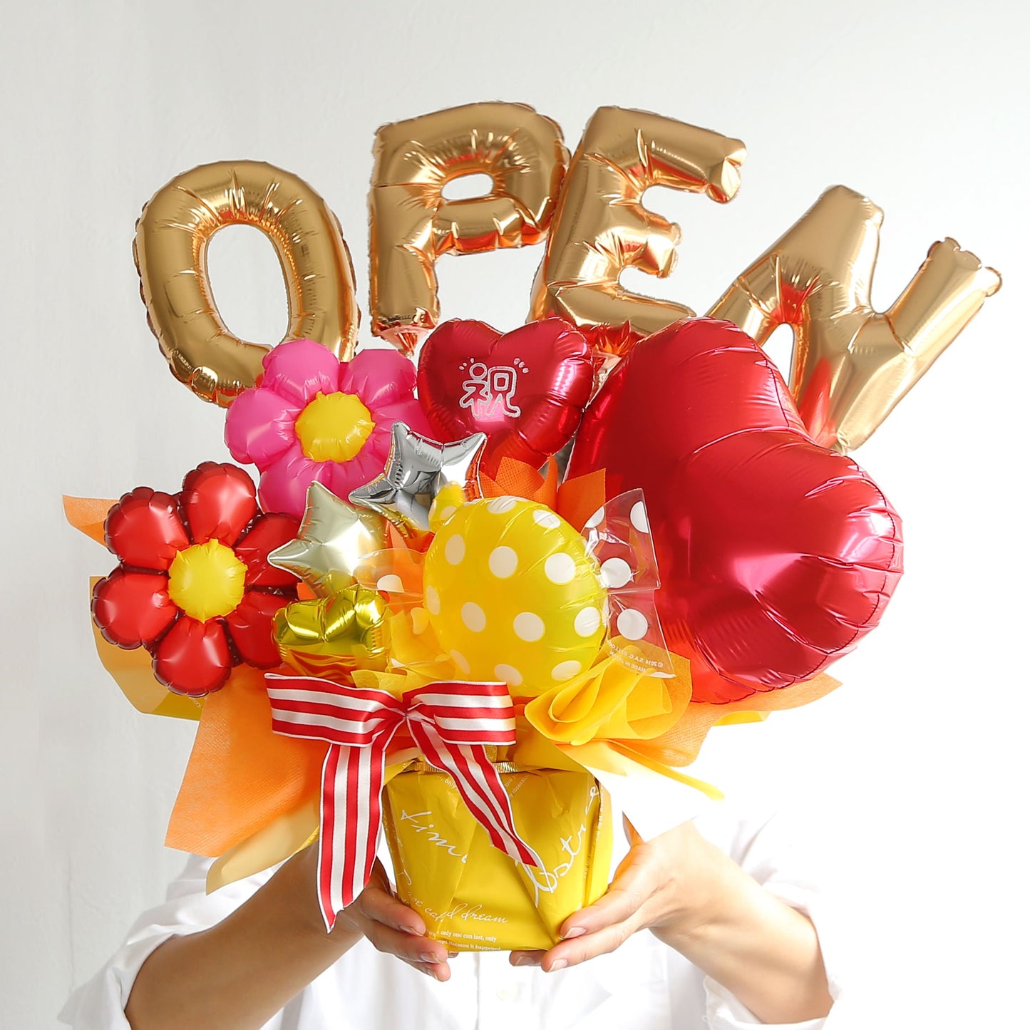 バルーンギフト卓上タイプ｜OPEN🌼ポップフラワー 全2色｜風船の