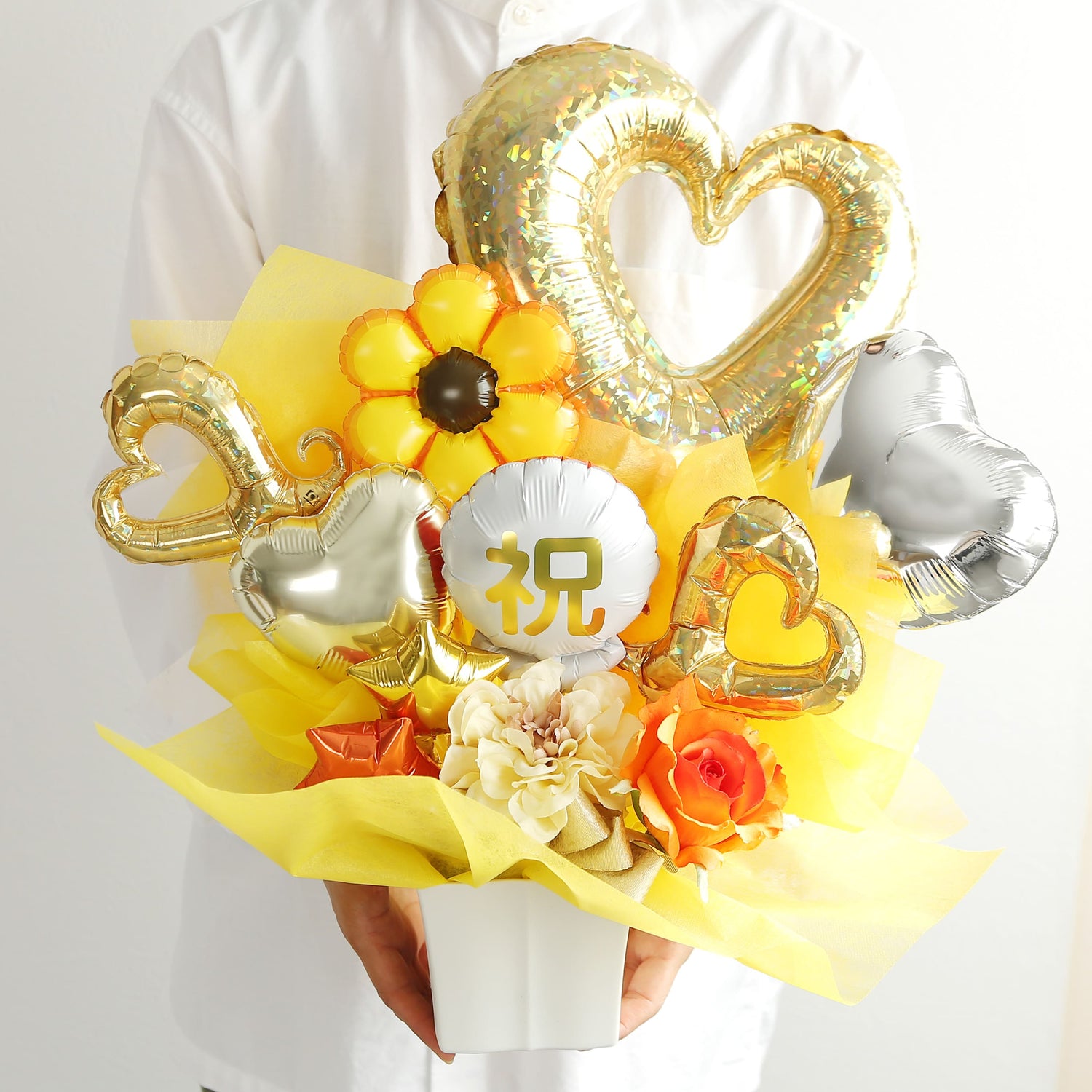 バルーンギフト卓上タイプ｜バルーン祝アレンジ全3色【祝♥️フラワー