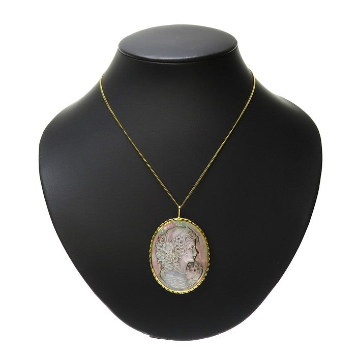 カメオ ブローチ兼用 女性像 黒蝶貝/シェル ペンダントトップ K18