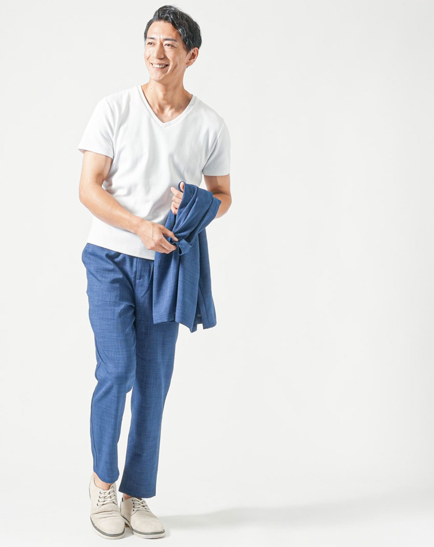 セットアップ 麻ライク長袖ノーカラージャケット×イージーパンツ 2枚