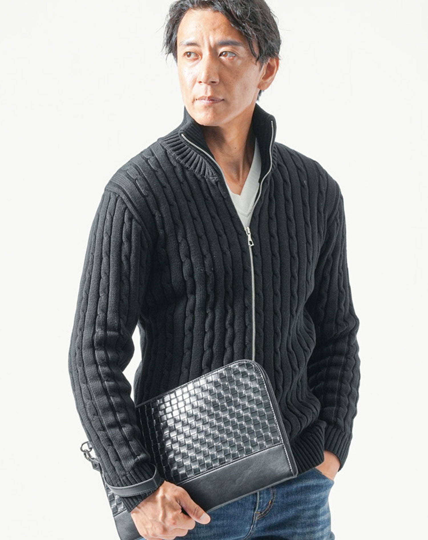 ジップアップニット（ジップニット） メンズ フルジップ ハーフジップ