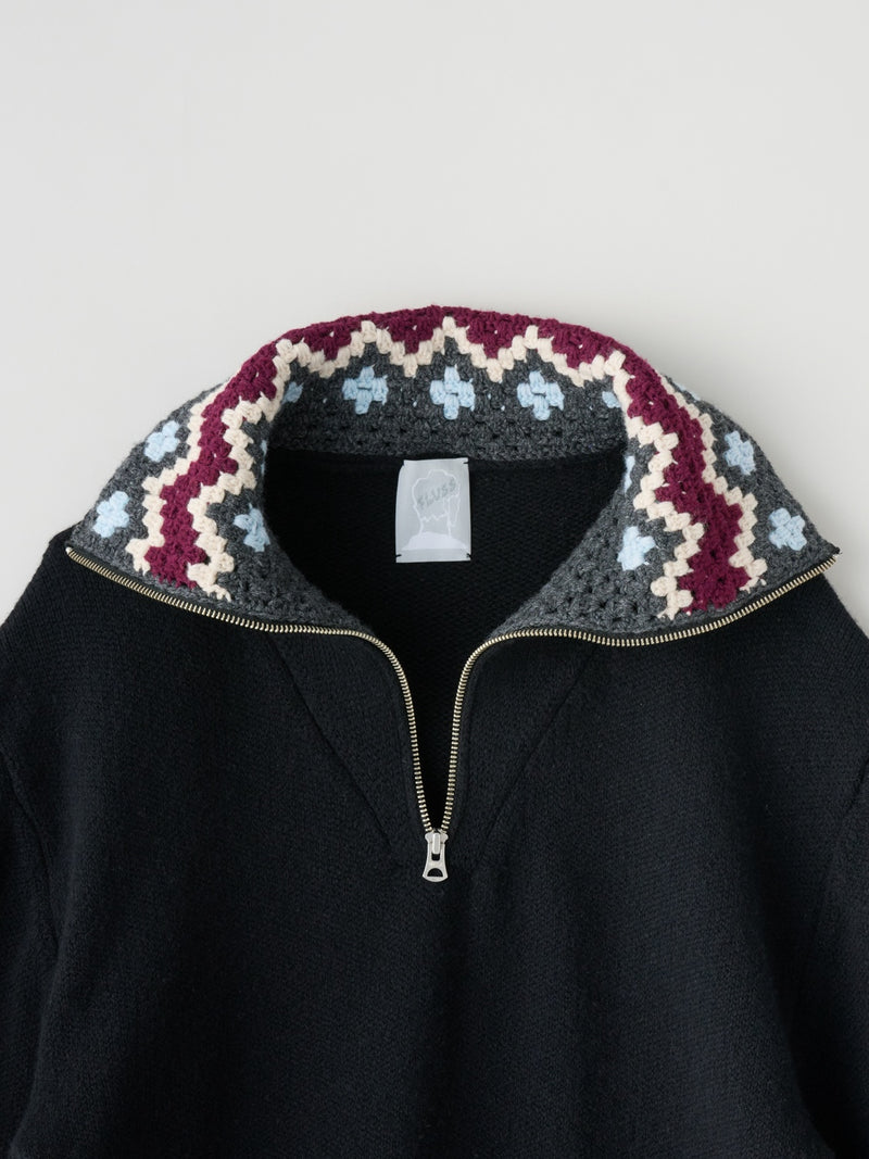 fluss(フルス) fairisle half zip crochet color knit フェアアイル柄