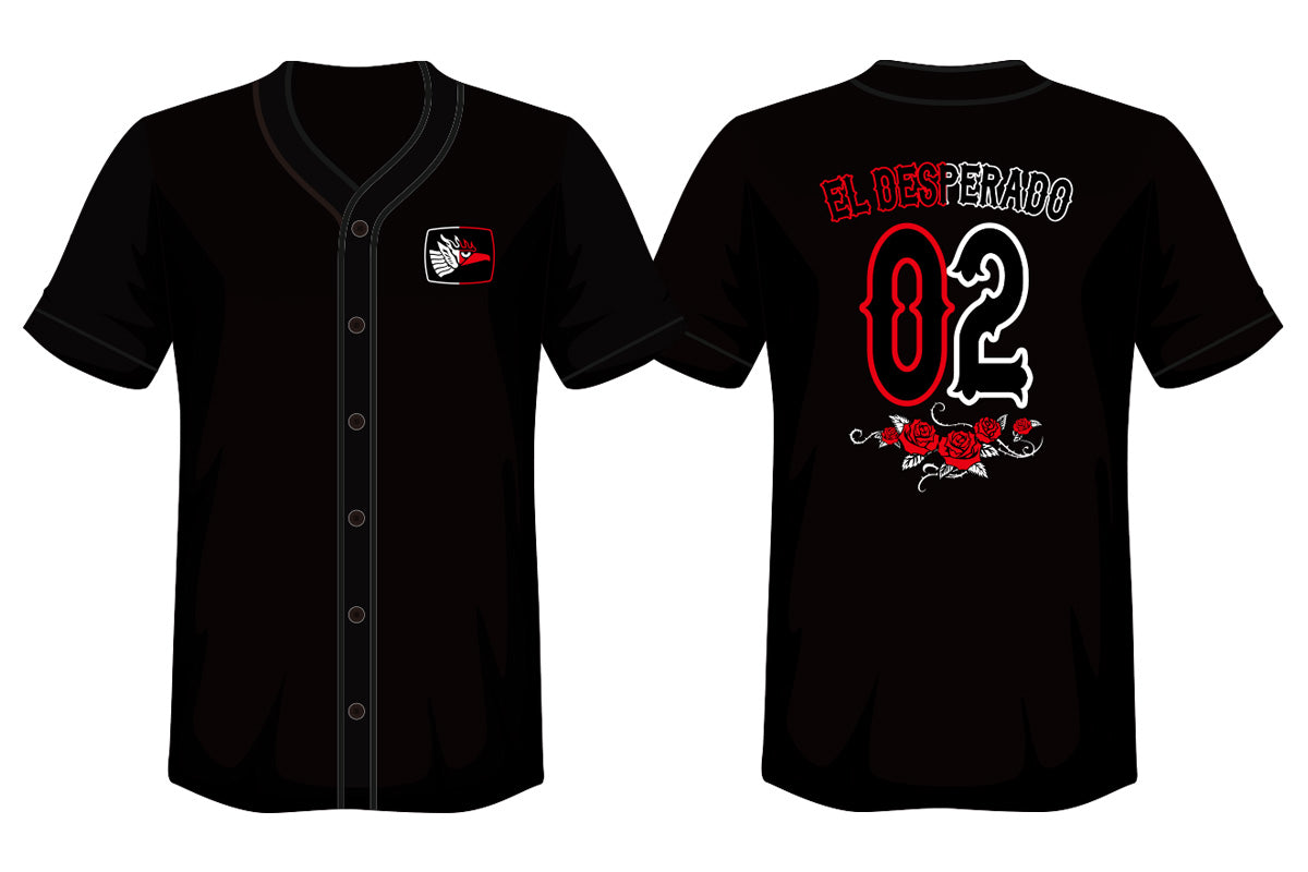 エル・デスペラード ベースボールシャツ（ブラック×ホワイト×レッド）