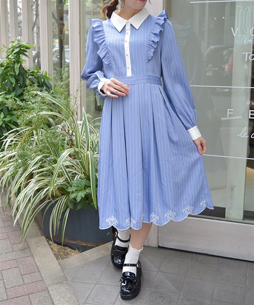 スカラップ刺繍バイカラーワンピース | axes femme | axes femme