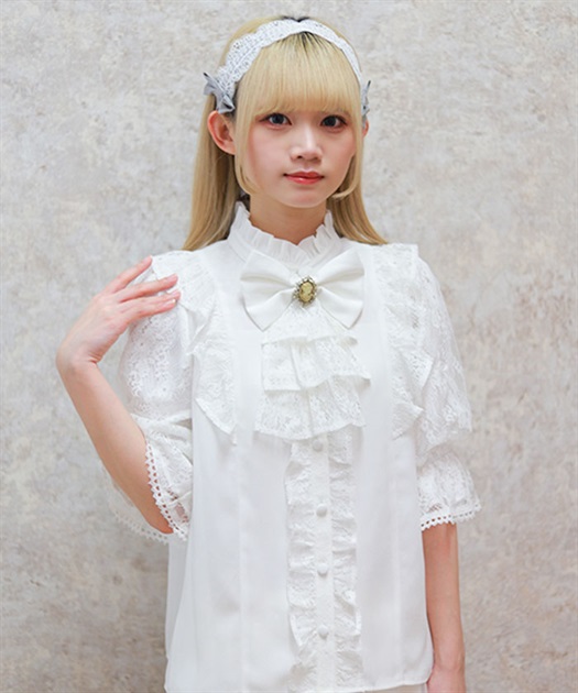 クラシカルレーシー半袖ブラウス | Chalmiere | axes femme onlineshop