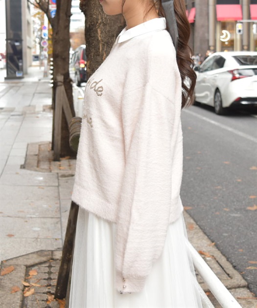 スパンコールロゴ刺繍ニット | 大人衣料 | axes femme online shop