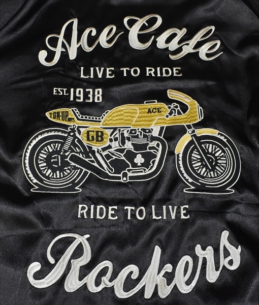 スカジャン “Live to Ride”（ブラック） – エースカフェロンドン 日本