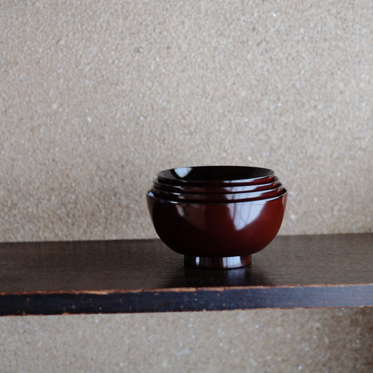 能登蔵出し 輪島塗 朱漆 入れ子 四つ椀 / 時代 朱塗 漆器椀 四つ組椀