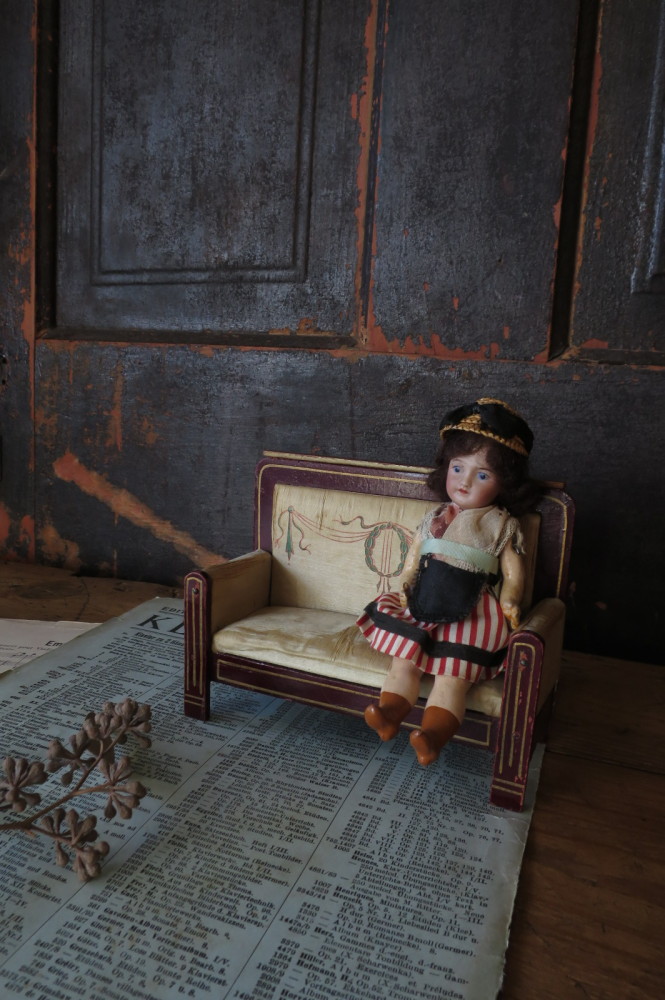 フランスアンティーク ビスクドール ミニョネット 麦わら帽子の女の子