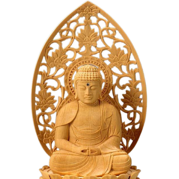 仏像 桧 丸台座（蓮華） 座弥陀 唐草光背 金泥無【メーカー取寄品