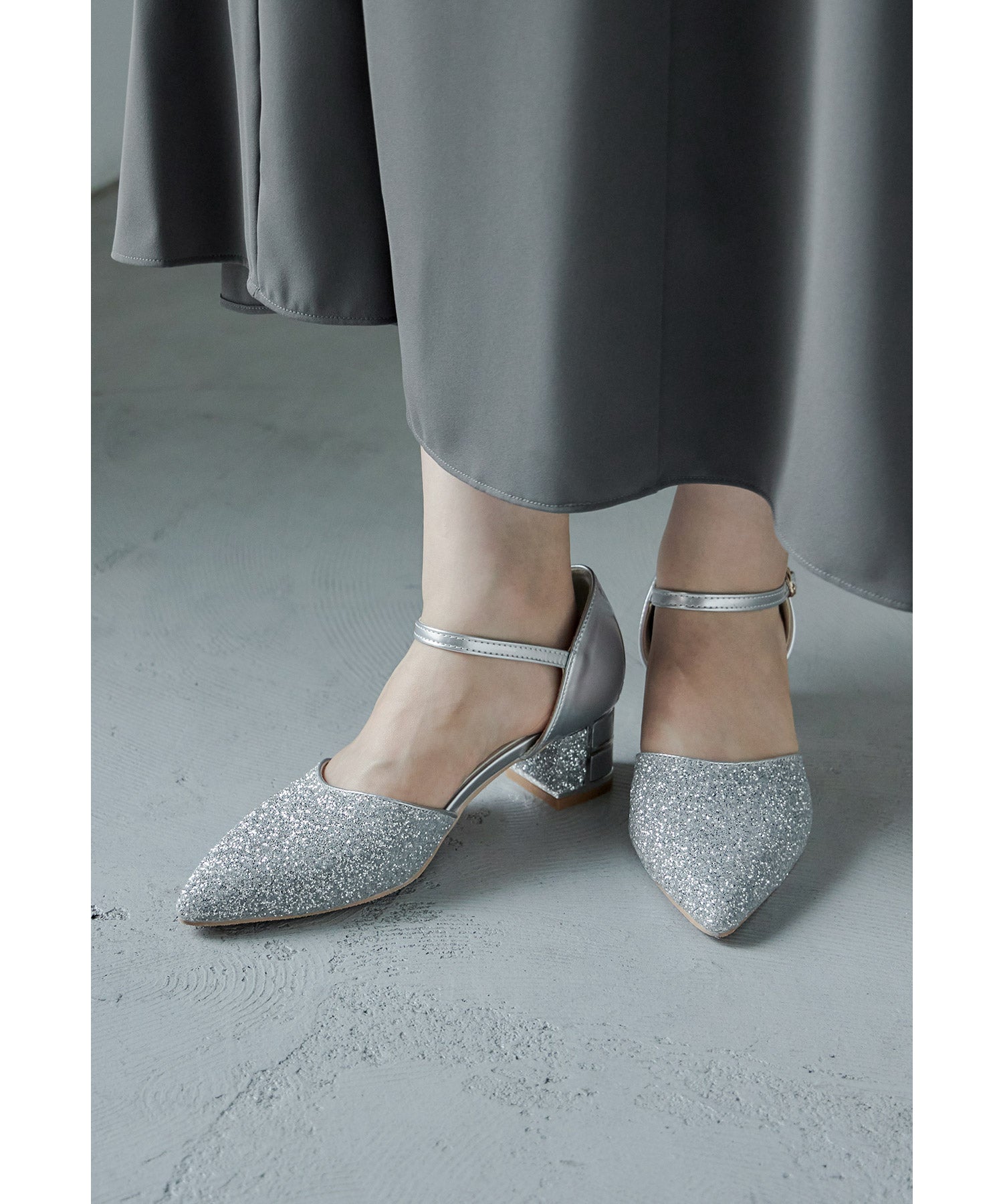 グリッターチャンキーヒールパンプス 結婚式 二次会 パーティー