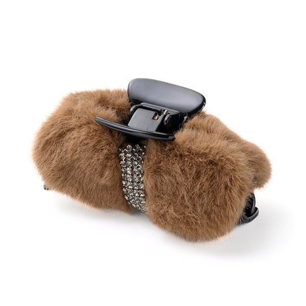 販路限定】クリスタルメッシュファー バンスクリップ(ブラウン