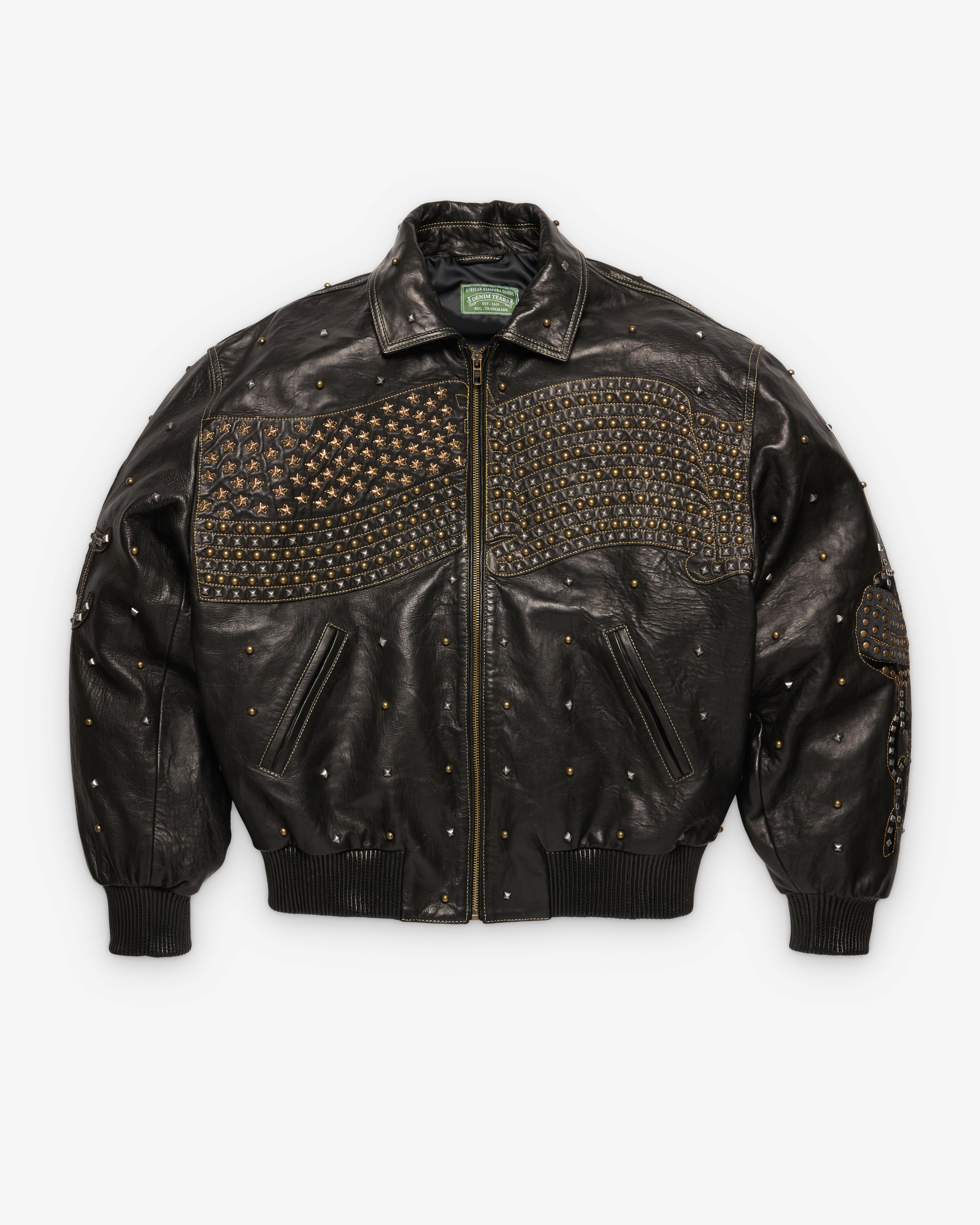 Denim Tears: Men's Libertas Studded Leather Jacket (Black) | DSML