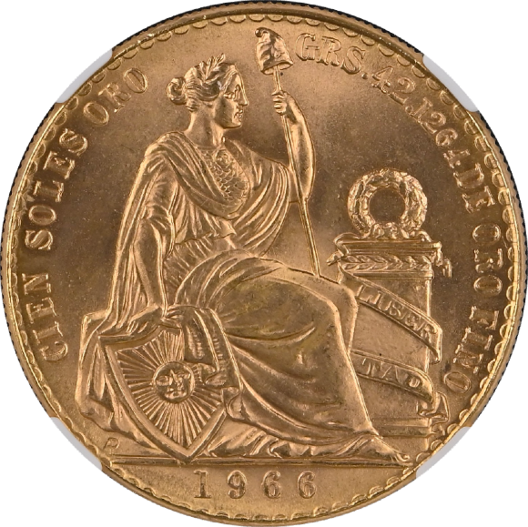 トップグレード(同列) ペルー 100ソル 大型金貨 1966年 MS67 NGC