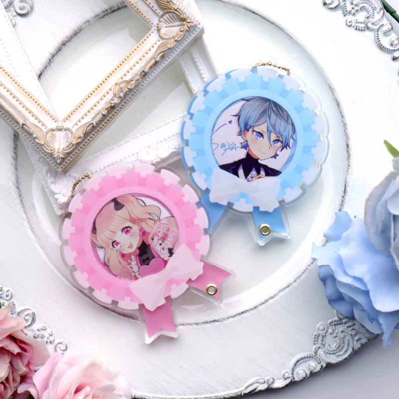 缶バッジアクリルフレーム ウェディングロゼット ライトブルー| FUKUYA