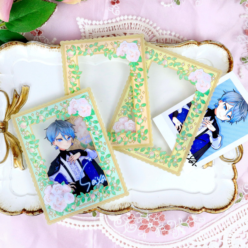 硬質カードケース カードサイズ ヴィンテージフラワーブーケ ブルー