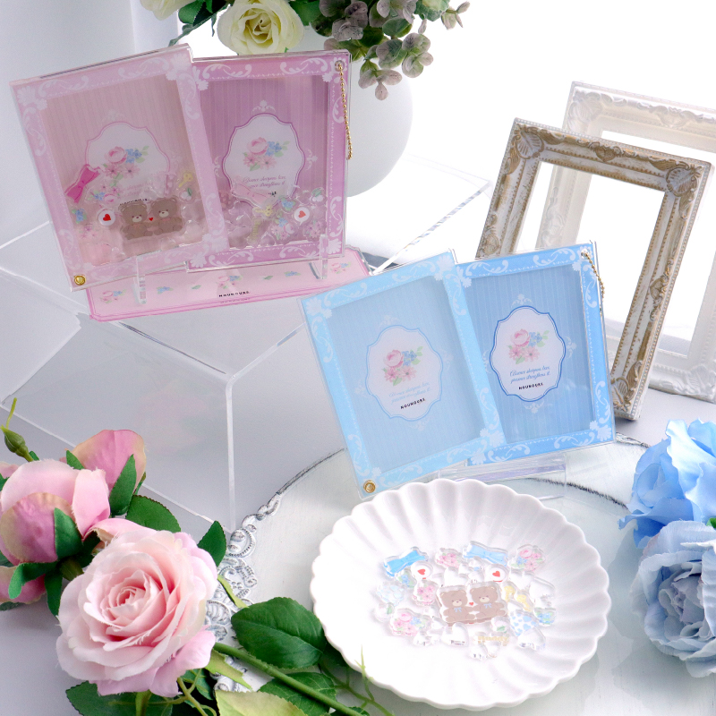 ペアフォトカードアクリルフレーム アンティークフラワー パープル