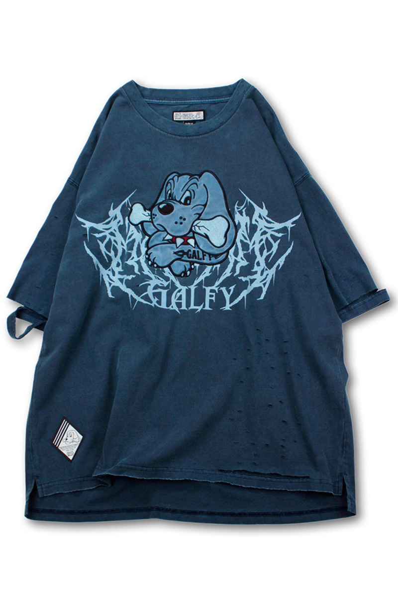 GALFY (ガルフィー)染め染めわんちゃんボロボロ Tee NAVY / ロック