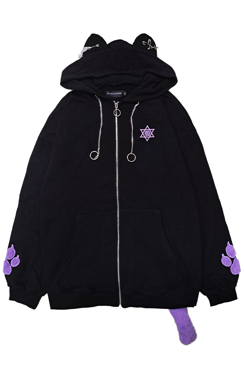 PSYCHO NATION(サイコネーション) 猫耳 ZIP パーカー BLACK / ロック