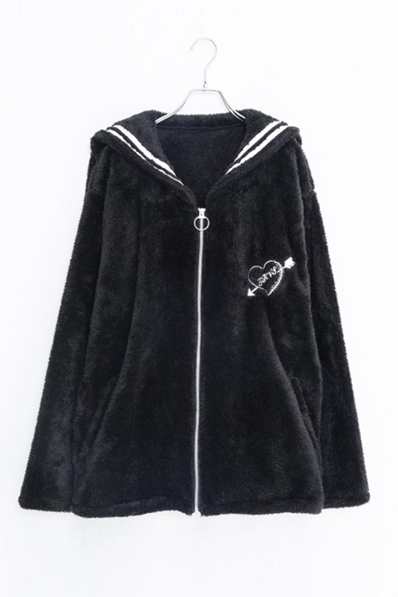 TRAVAS TOKYO【トラバストーキョー】 Sailor zip boa blouson Black