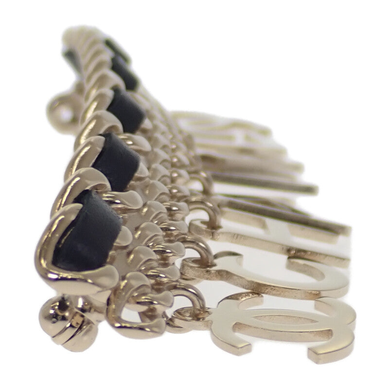 シャネル CHANEL CCロゴチェーン ブローチ メタル レザー ゴールド