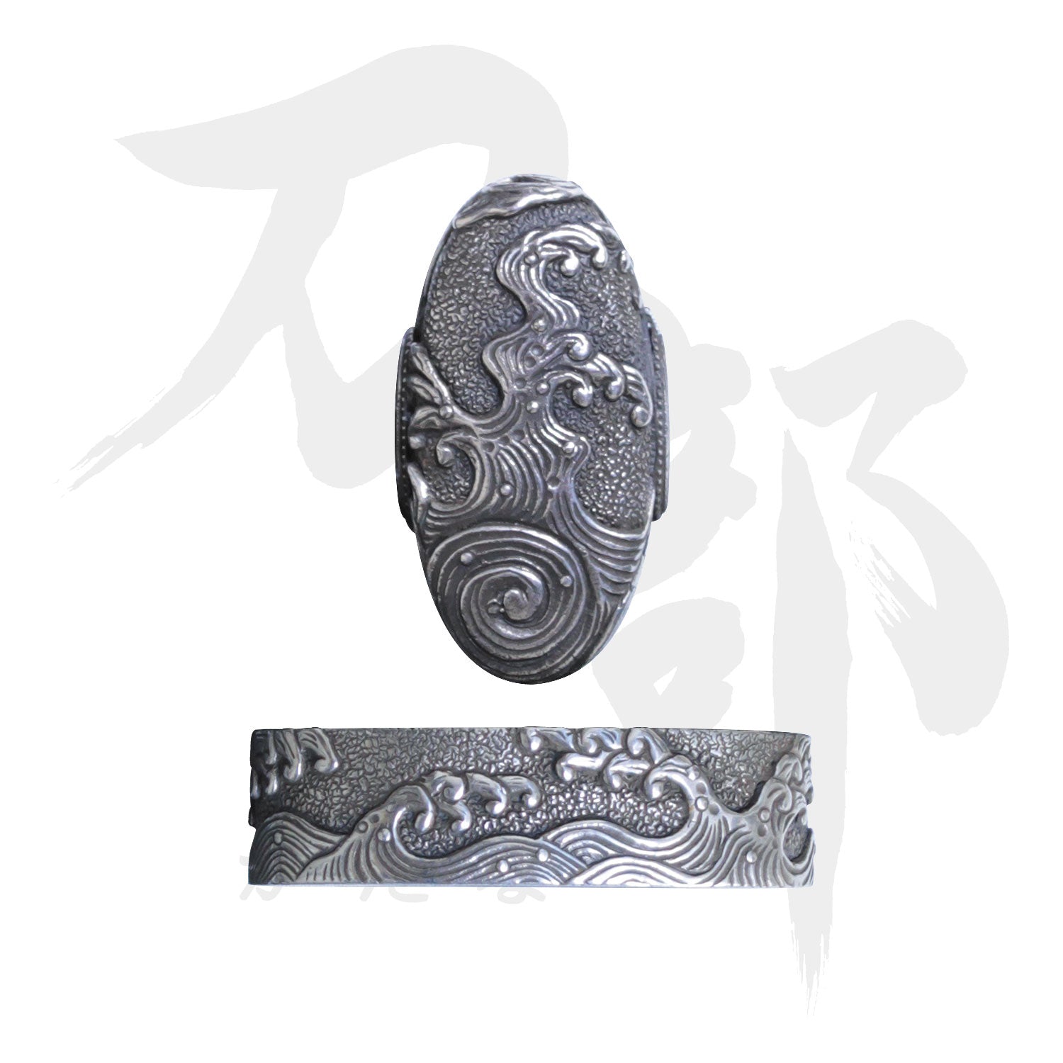 銀地 怒濤図縁頭｜現代物金具の販売 刀部 かたなべ – 刀部オンライン