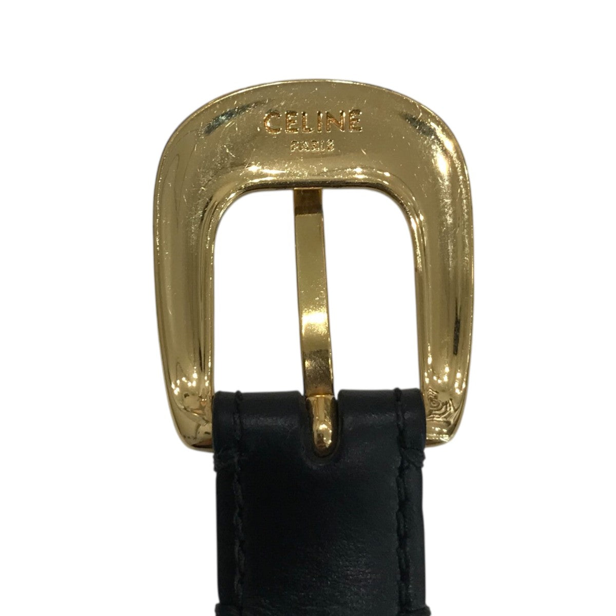 CELINE(セリーヌ) レザーナローベルト ブラック×ゴールド サイズ 80