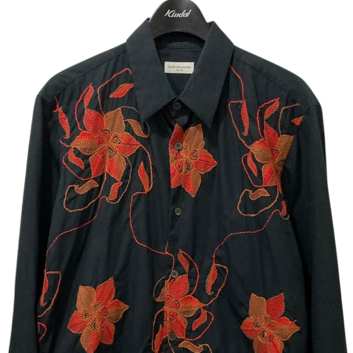 DRIES VAN NOTEN(ドリスヴァンノッテン) 花柄 長袖刺繍シャツ ブラック