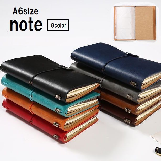 楽天市場】送料無料 ノート A6サイズ カバー付き レザー調 フェイク