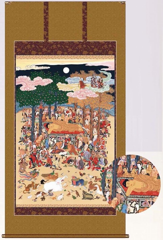 楽天市場】掛け軸 掛軸 釈迦涅槃図 大幅複製仏画 106×203cm 高級桐箱入