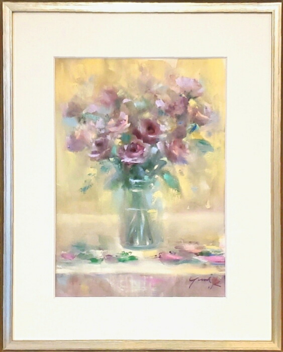 楽天市場】絵画 原画 「朝摘みの薔薇」 水彩/パステル F4 静物画